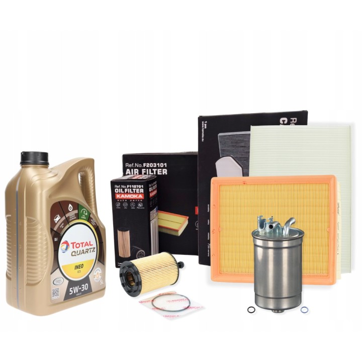 OLEJ 5W30 5L TOTAL INEO ECS ZESTAW 4X FILTRÓW AUDI A4 B7 2.0 TDI