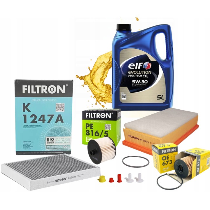 OLEJ 5W30 ELF 5L + ZESTAW FILTRÓW CITROEN C5 III PEUGEOT 407 2.0HDI