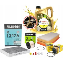 OLEJ 5W30 TOTAL ECS 5L + ZESTAW FILTRÓW CITROEN C5 III PEUGEOT 407 2.0HDI