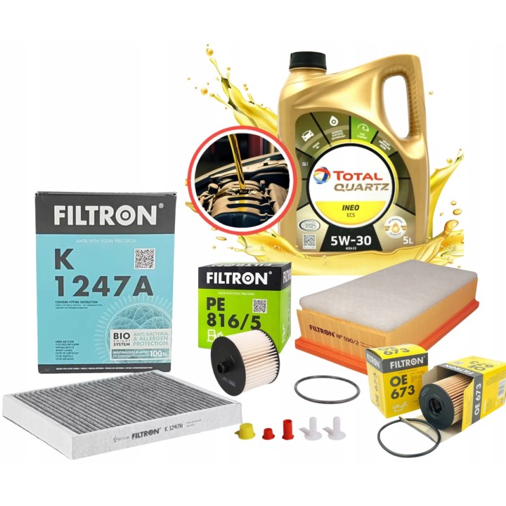 OLEJ 5W30 TOTAL ECS 5L + ZESTAW FILTRÓW CITROEN C5 III PEUGEOT 407 2.0HDI