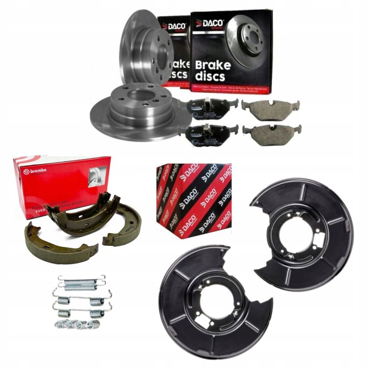 TARCZE + KLOCKI + SZCZĘKI+ OSŁONY TARCZ TYŁ DO BMW 3 E36 E46 316 318 PEŁNE