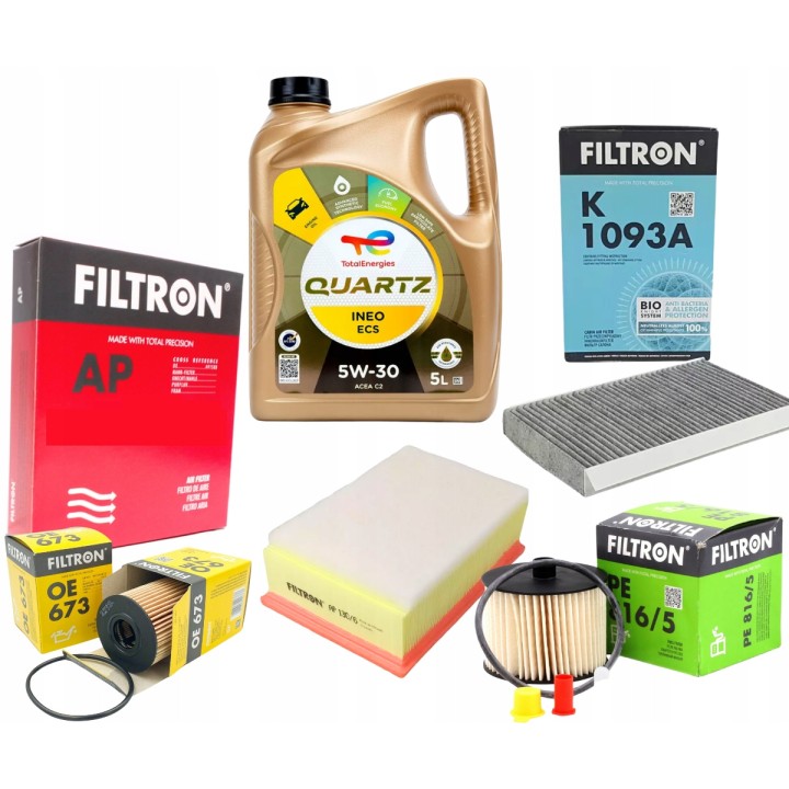5W30 OLEJ 5L TOTAL INEO ECS + ZESTAW 4X FILTRÓW CITROEN C4 I 2.0HDI
