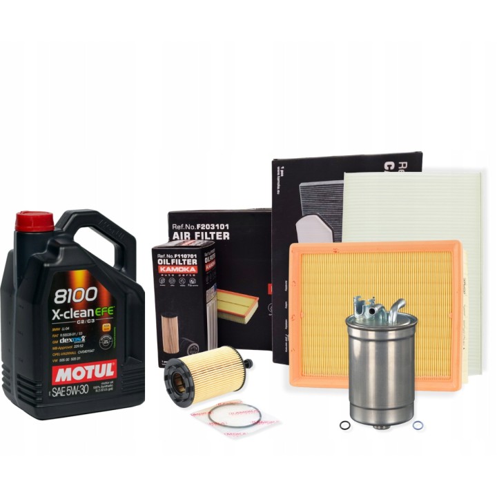 OLEJ 5W30 5L MOTUL X-CLEAN EFE ZESTAW 4X FILTRÓW AUDI A4 B7 2.0 TDI