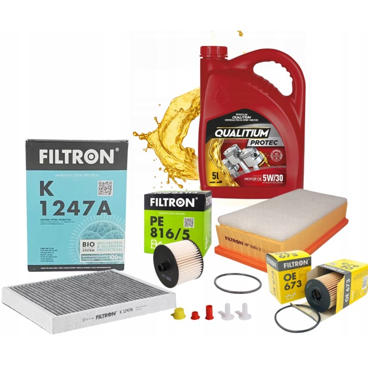 OLEJ 5W30 QUALITIUM 5L + ZESTAW FILTRÓW CITROEN C5 III PEUGEOT 407 2.0HDI