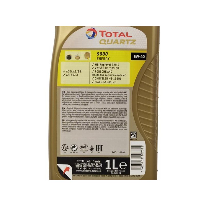 TOTAL OLEJ TOTAL QUARTZ 5W40 1L 9000 ENERGY A3/B4 / SN/CF / 229.5 / 502.00