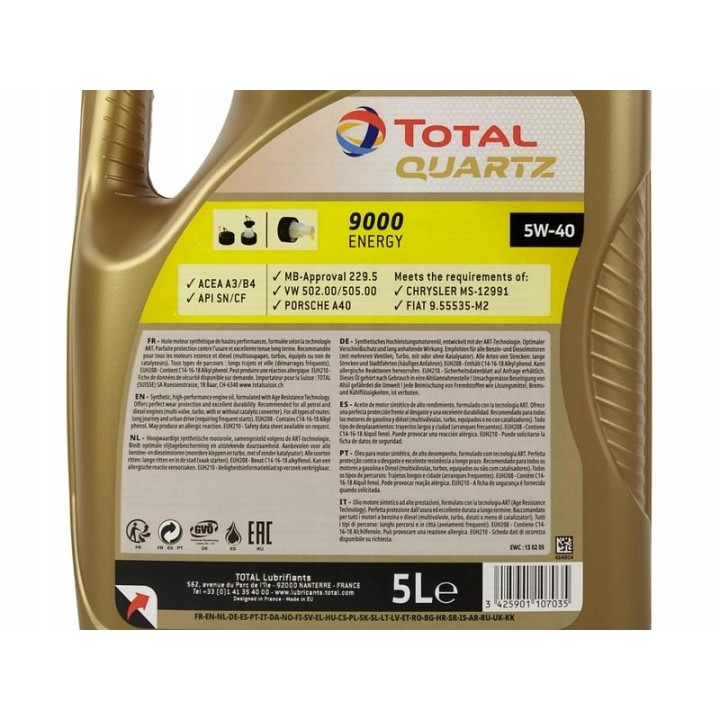 TOTAL OLEJ TOTAL QUARTZ 5W40 1L 9000 ENERGY A3/B4 / SN/CF / 229.5 / 502.00
