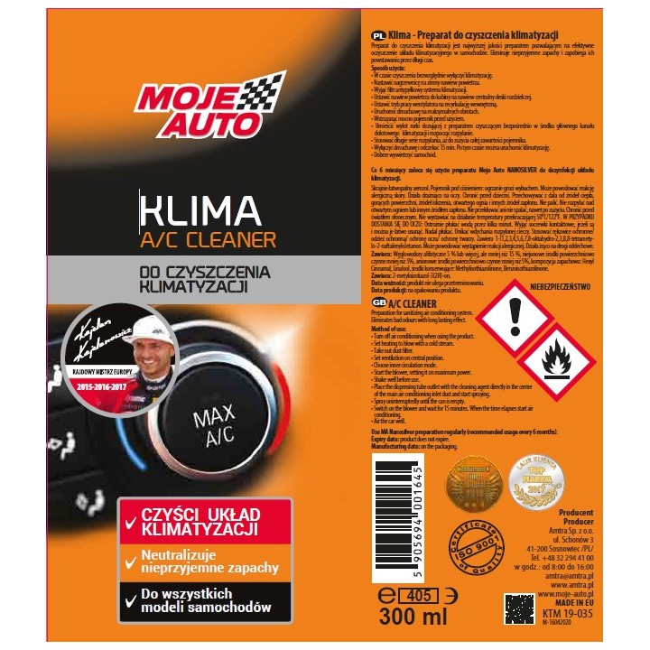 MOJE AUTO ŚRODEK DO CZYSZCZENIA KLIMATYZACJI 300ML / MOJE AUTO / APLIKATOR