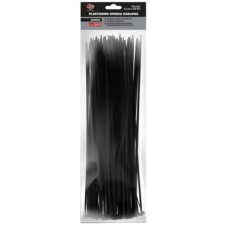 MOJE AUTO OPASKA PLASTIKOWA 4,8X430 (1 OPAK. = 100 SZT) CZARNA