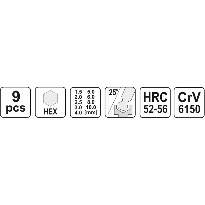 YATO KLUCZE HEX KULKA 9CZ. 1,5-10MM CRV