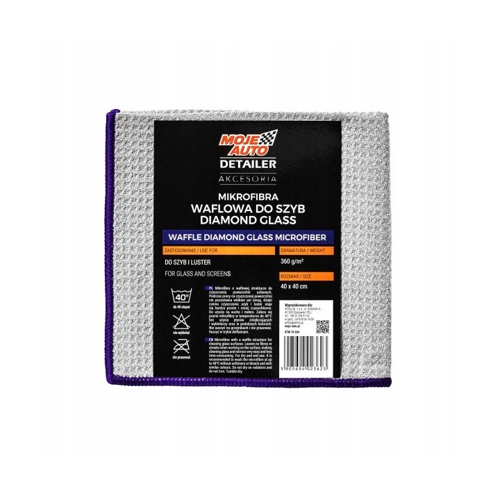 MOJE AUTO MIKROFIBRA WAFLOWA DO SZYB DIAMOND GLASS 370G/M² 40X40CM / SZARA
