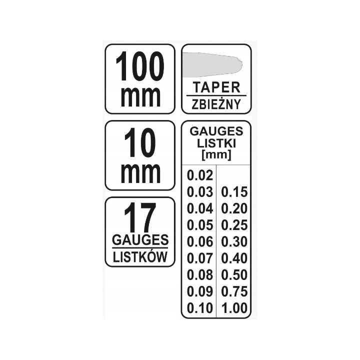YATO SZCZELINOMIERZ 100MM 17LISTKÓW 0,02-1 MM