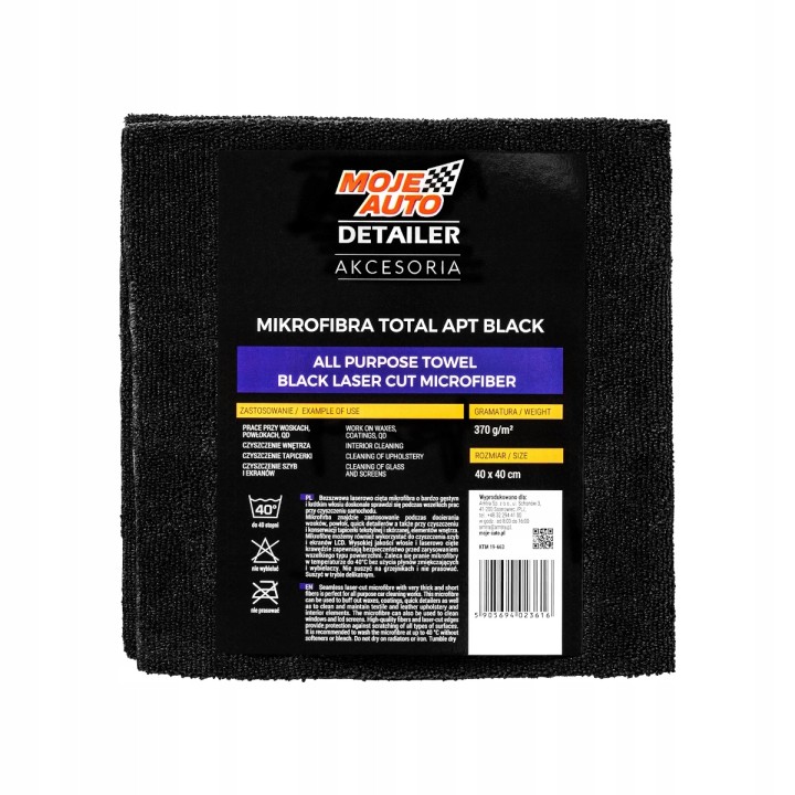MOJE AUTO MIKROFIBRA APT BLACK (APC - ALL PURPOSE TOWEL) 370G/M² 40X40CM LA