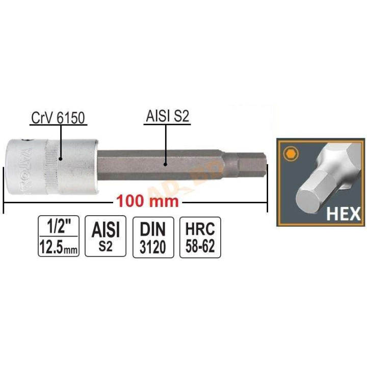 YATO KLUCZ TRZPIENIOWY HEX 1/2" 5MM L100MM