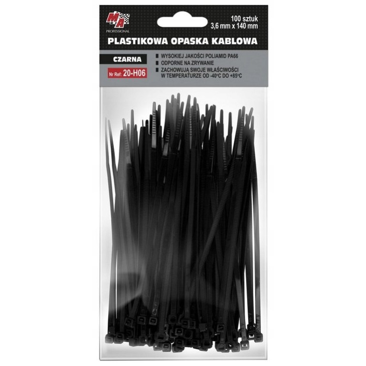 MOJE AUTO OPASKA PLASTIKOWA 3,6X140 (1 OPAK. = 100 SZT) CZARNA