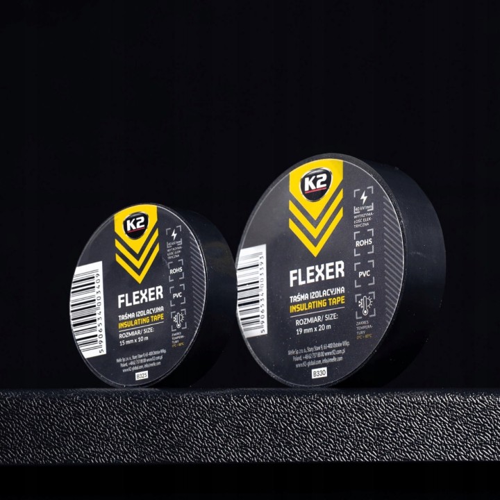 Taśma izolacyjna czarna K2 15 mm x 10 metrów FLEXER