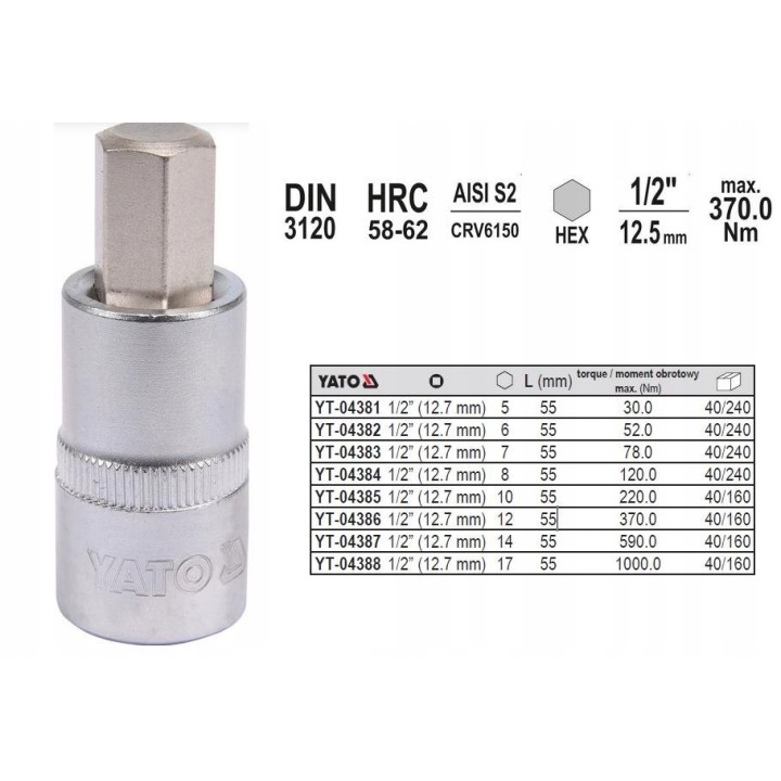 YATO KLUCZ TRZPIENIOWY HEX 1/2" 14MM L55MM