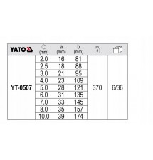 YATO KLUCZE IMBUSOWE HEX, KULKA 2-10 MM, KPL. 9 SZT.