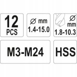 YATO WYKRĘTAKI DO ZERWANYCH ŚRUB I WIERTŁA HSS DO METALU, KPL. 12 SZT.