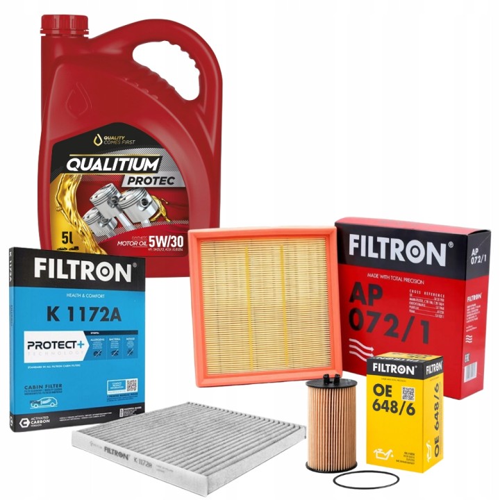 5L 5W30 QUALITIUM OLEJ + ZESTAW FILTRÓW OPEL CORSA D E / 1.0 1.2 1.4