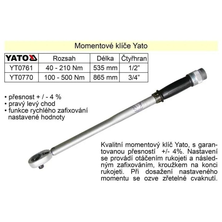 YATO KLUCZ DYNAMOMETRYCZNY 1/2" 40-210NM CR-V