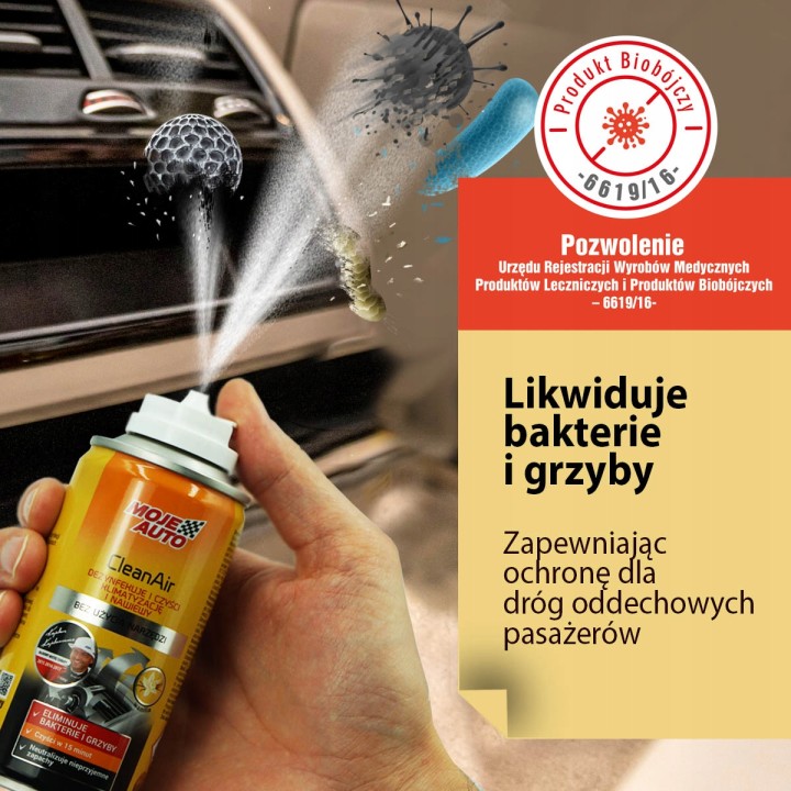 MOJE AUTO ŚRODEK BIOBÓJCZY DO CZYSZCZENIA KLIMATYZACJI CLEAN AIR WANILIA 15