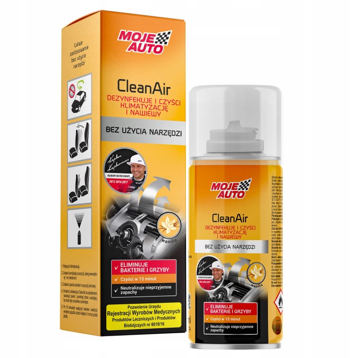 MOJE AUTO ŚRODEK BIOBÓJCZY DO CZYSZCZENIA KLIMATYZACJI CLEAN AIR WANILIA 15
