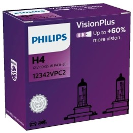 PHILIPS ŻARÓWKA H4 12V/60/55W P43T-38 +60% PHILIPS VISIONPLUS KPL 2 SZT.